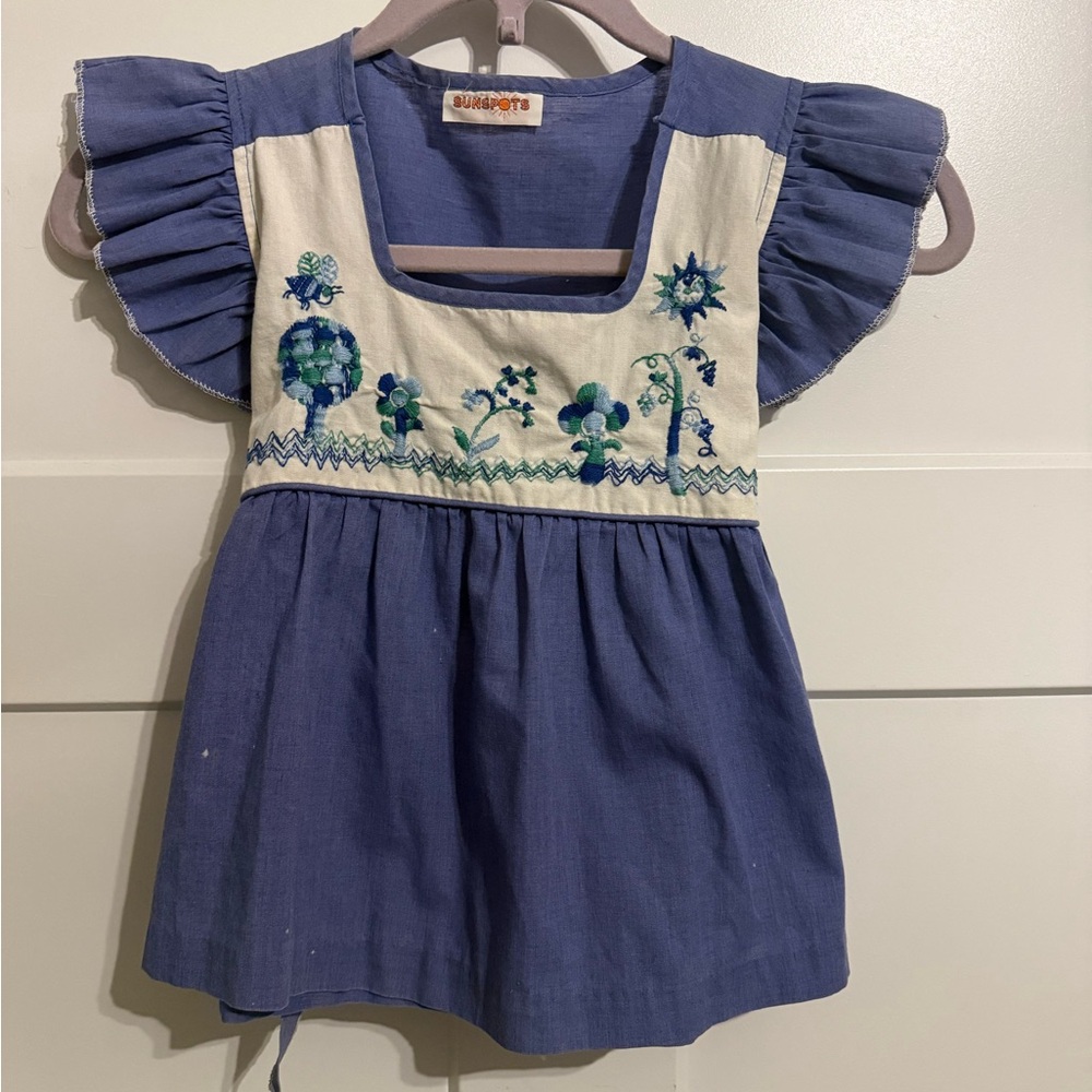 Blue and White Embroidered top girls size 8/9